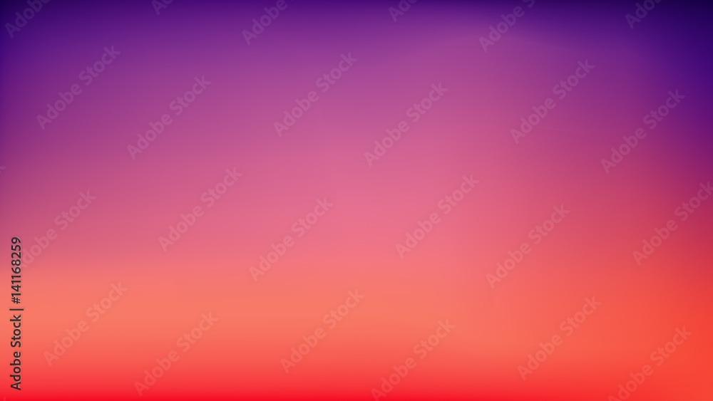 Purple Sunset Blurred Vector Background. Purplish Red Orange Gradient Mesh. Trendy Out-of-focus Effect. Dramatic Saturated Colors. HD format Proportions. Horizontal Layout. - obrazy, fototapety, plakaty 