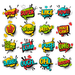 Wall Mural - big set comic text speech bubble phrase