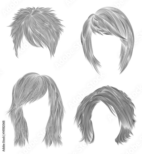 Set Woman Hairs Black Pencil Drawing Sketch Women