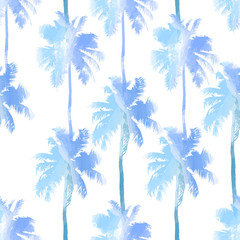 Wall Mural - Tropical background seamless pattern of imitation of watercolor palms