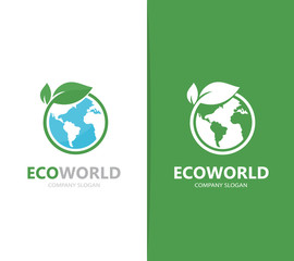 vector of a earth and leaf logo combination. planet and eco symbol or icon. unique global and natura