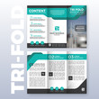© Raftel - Business tri-fold brochure template design with Turquoise color scheme in A4 size layout with bleeds. Vector illustration