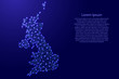 Map of United Kingdom from polygonal blue lines and glowing stars vector illustration