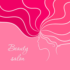 Wall Mural - Pink beauty card with woman and her hairstyle