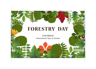 Forestry day 21st march banner design with leaf. vector illustration.