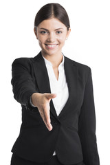 Poster - Business woman stretching hand for shaking