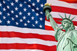 Statue of Liberty, United Stated flag background, New York, USA