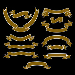 Wall Mural - set of 12 banner banners in a classic retro style on a black background. ribbons with a white outlin