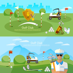 Golf club banner sports equipment for golf sport competitions golfing elements concept