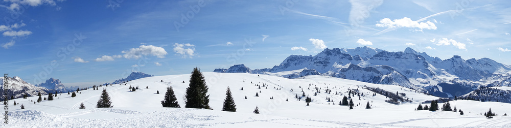 Corvara, Alta Badia winter panorama view - obrazy, fototapety, plakaty 