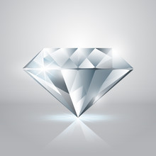 Realistic Diamond On Abstract Background, Vector Illustration