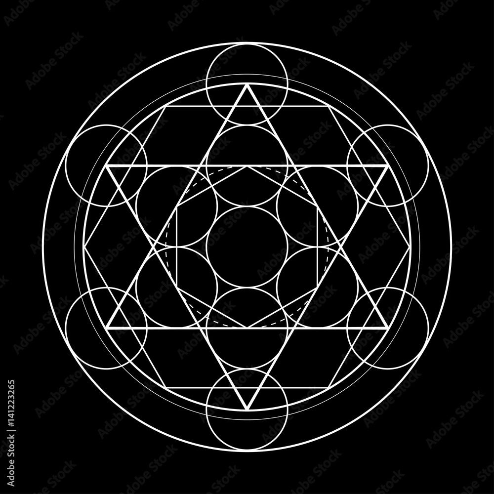 sacred geometry symbol. Metatrons cube on black background vector ...