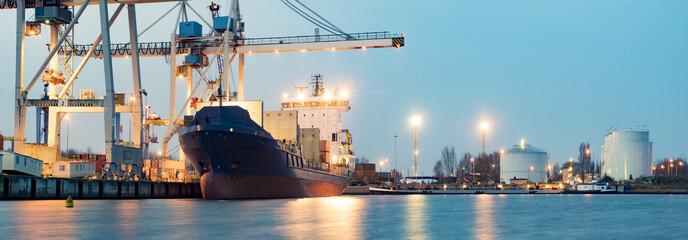 Wall Mural - Containers loading by crane in the morning , Trade Port , Shipping