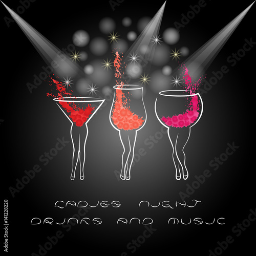 Ladies Night Poster With Cocktails Design For Women Party