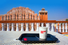 Breakfast On The Roof Overlooking The Hawa Mahal And The Jaipur. Hawa Mahal - The Temple Of The Winds