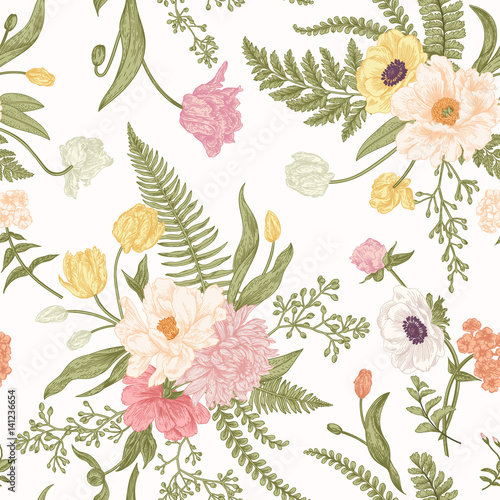 Seamless floral pattern  with spring flowers.