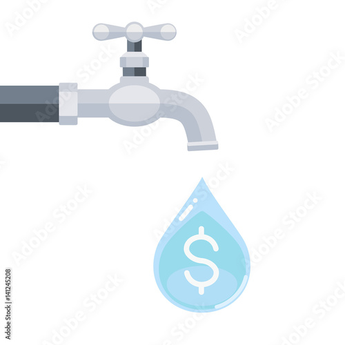 Fényképezés  Water tap with dollar sign inside water drop isolated on white background