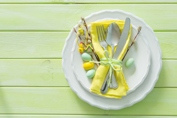 Wall Mural - Easter table setting on wood background