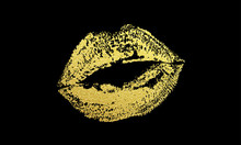 Gold Kiss Lips Imprint Vector Golden Glitter Lipstick Print