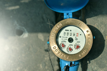 Close up water meter blue color in thailand.