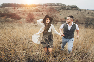 Wall Mural - Beautiful youth couple in outdoor.