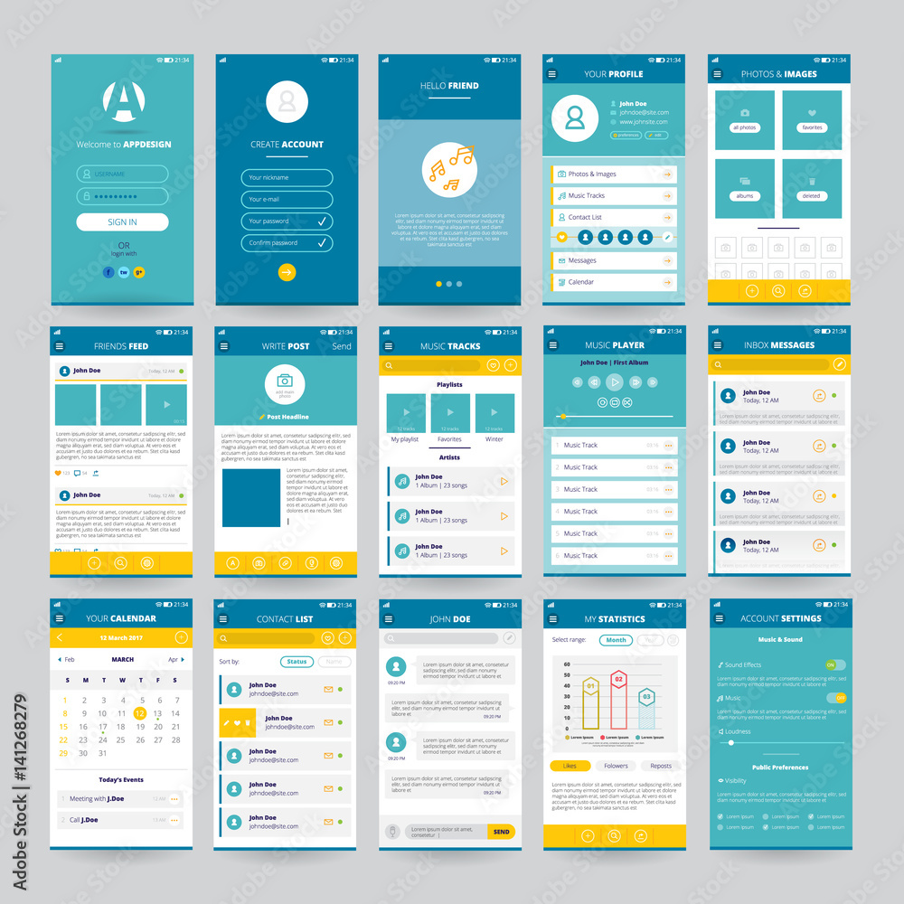 Mobile Screens With UI Set Stock Vector | Adobe Stock