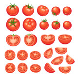 Fototapeta Łazienka - Collection of chopped tomatoes isolated on white background.  Tomato slices illustration.