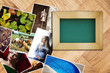 © grufnar - empty picture frame with a stack of different photographs that capture different subjects