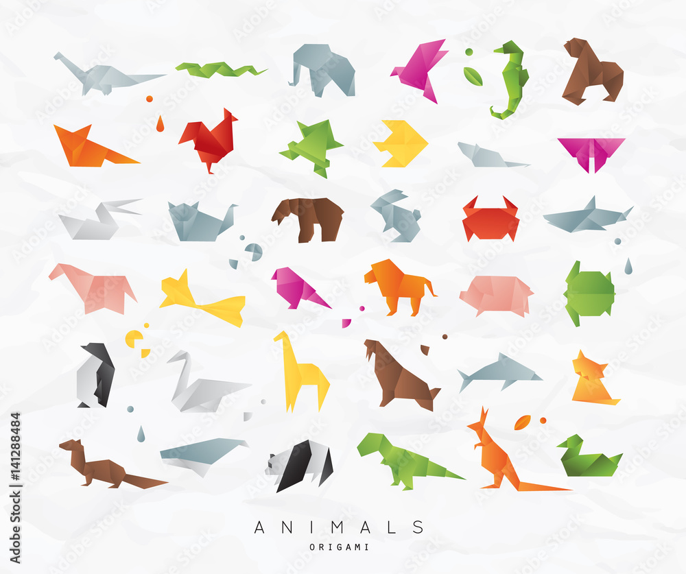 Animals origami set color - obrazy, fototapety, plakaty 
