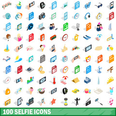 Wall Mural - 100 selfie icons set, isometric 3d style