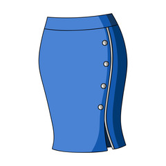 Wall Mural - Blue-fitting skirt with slit and buttons. Part strict working style of clothing.Women clothing single icon in cartoon style vector symbol stock illustration.