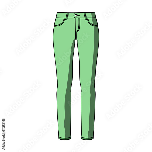 Green skinny pants for women. Women's clothes for a walk.Women clothing single icon in cartoon