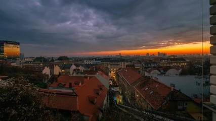 Wall Mural - Day to night transition sunset timelapse near Zagreb Funicular. Advent.