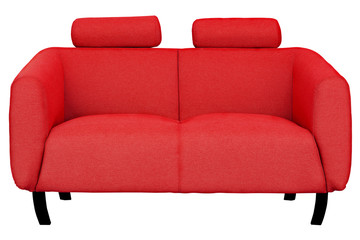 Red two-seat sofa isolated on white background