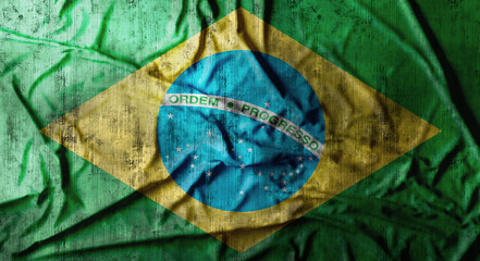 Wall Mural - Grunge crumpled Brazil flag. 3d rendering