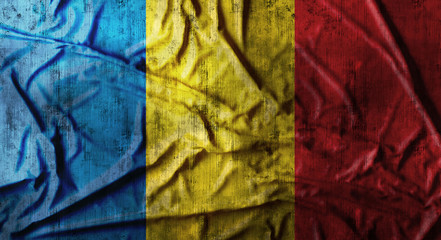 Wall Mural - Grunge crumpled Romania flag. 3d rendering