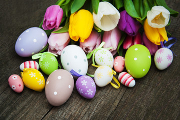  Easter eggs and tulips