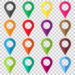 Set vector pin icons. Location sign in flat style isolated on isolated background. Navigation map, gps concept.