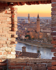 Verona historical quarter from viewpoint at sunset, Italy