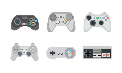 retro gamepads and joysticks icons isolated on white background. console for video game. vector illu