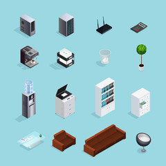 Poster - Colored Office Supplies Isometric Icon Set