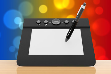 Poster - Digital Graphic Tablet with Pen. 3d Rendering