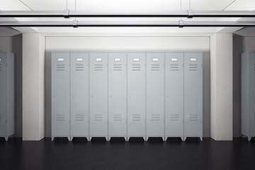 Canvas Print - Grey Metal Lockers in Lockers Room. 3d Rendering