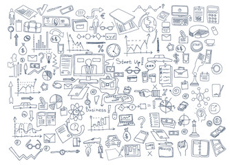 Hand draw doodle elements. Business finance chart graph