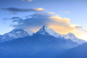 Wall Mural - Annapurna mountain range with sunrise view from Poonhill, famous trekking destination in Nepal.