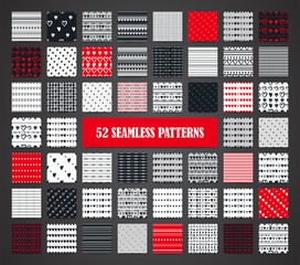 Doodle seamless pattern set with hearts
