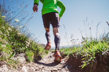 Wall Mural - man trail running on a mountain in summer