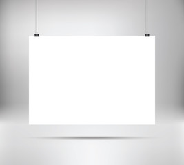 Fototapete - Empty white vector horizontal poster template. Poster mock up. Template of white blank vector poster. Mockup hanging on wall. Frame for paper sheet. A4, A3, A2, A1 format. Stock vector. 