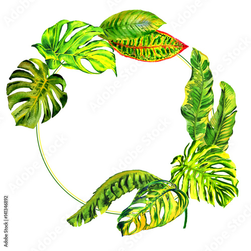 Tropical Hawaii leaves palm tree frame in a watercolor style isolated