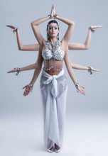 Shiva Goddess With Eight Arm Posing